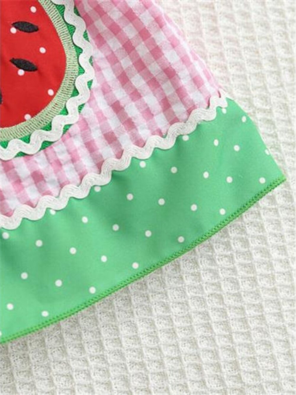 Children's Watermelon Gingham Smocked Dress - Picture 5 of 8